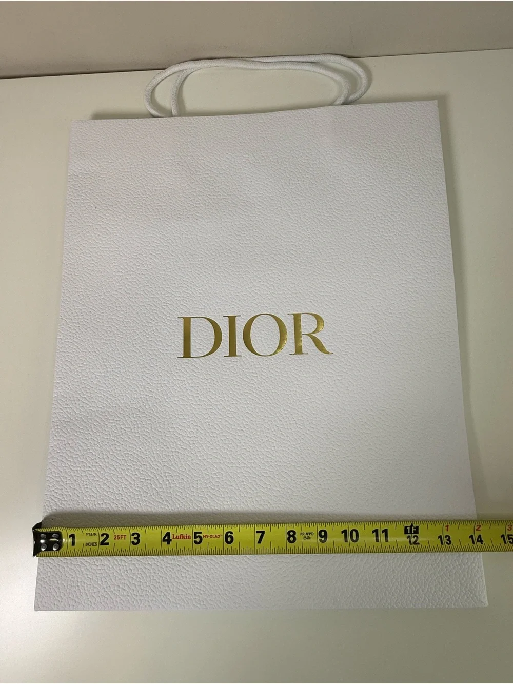 Dior White Textured Shopping Gift Bag Gold Logo Boutique Packaging